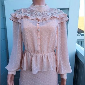 True Decadence Chiffon Lace Tiered Ruffle Puff Sleeve Dress 8